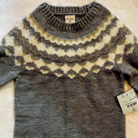 𝅺OKIE dokie girls size 3T sweater gray with gold and white - Picture 1 of 3